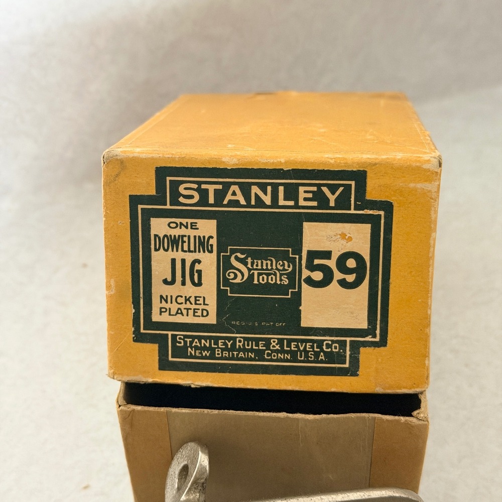 Vintage Stanley No 59 Doweling Jig Nickel Plated Woodworking Tool with Box